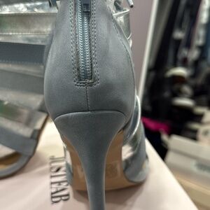 Brand new blue and silver high heel booties